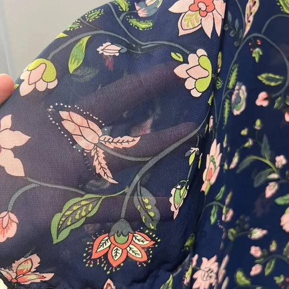 Market & Spruce Womens Blue Floral Kimono Duster Chiffon Woven S Open Sheer - Picture 9 of 11